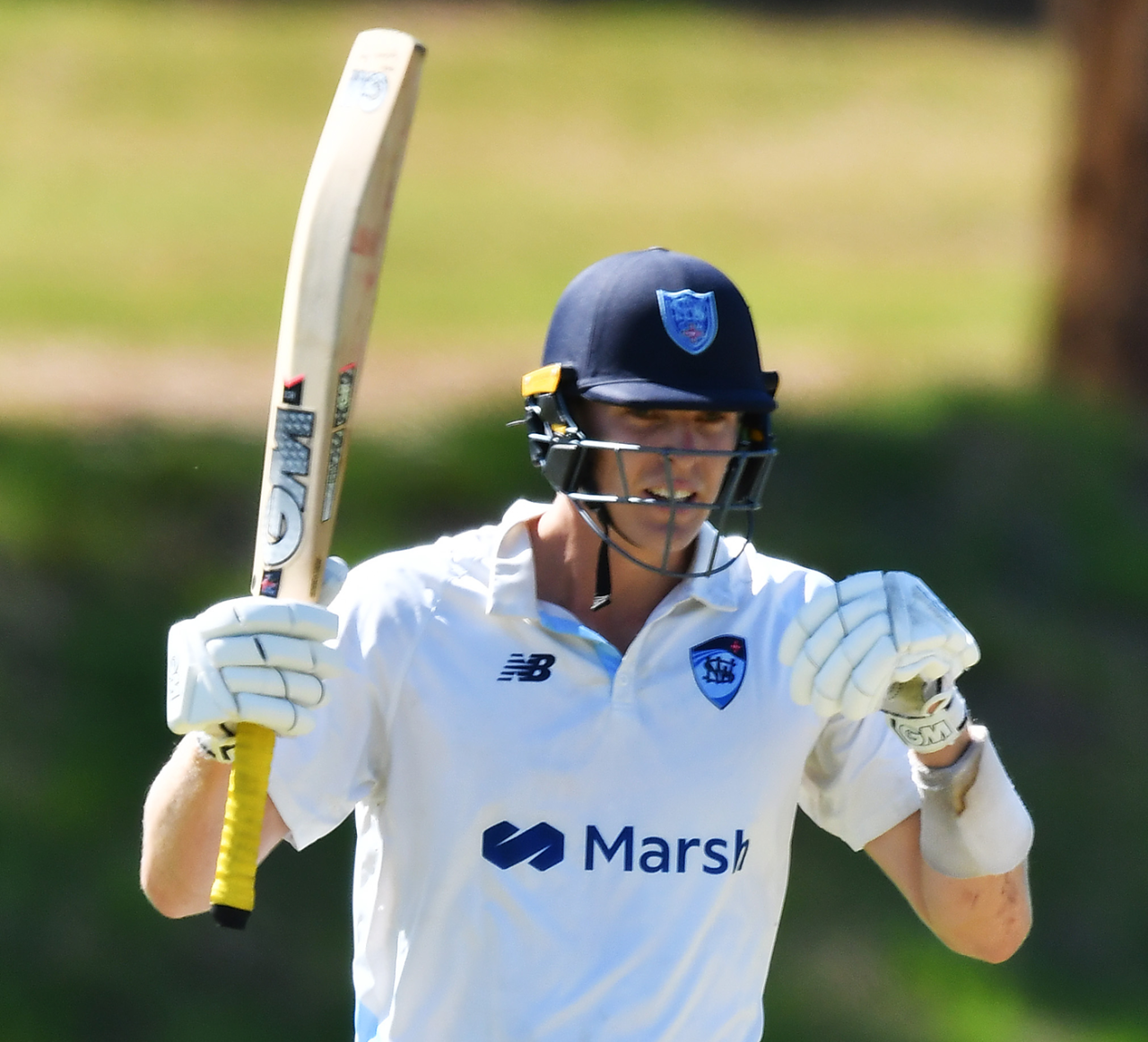 Jack Edwards celebrates his century, South Australia vs New South Wales, Sheffield Shield, Karen Rolton Oval, March 15, 2023