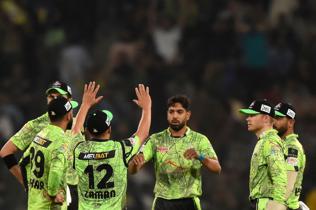 Haris Rauf celebrates the wicket of Usman Khan, Lahore Qalandars vs Multan Sultans, PSL, Lahore, March 15, 2023
