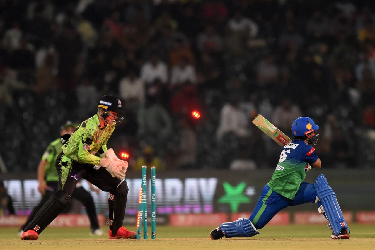 Mohammad Rizwan was cleaned up by Rashid Khan after a scratchy innings, Lahore Qalandars vs Multan Sultans, PSL, Lahore, March 15, 2023