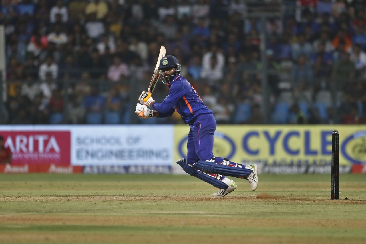 Ravindra Jadeja plays one behind square on the off side, India vs Australia, 1st ODI, Mumbai, March 17, 2023