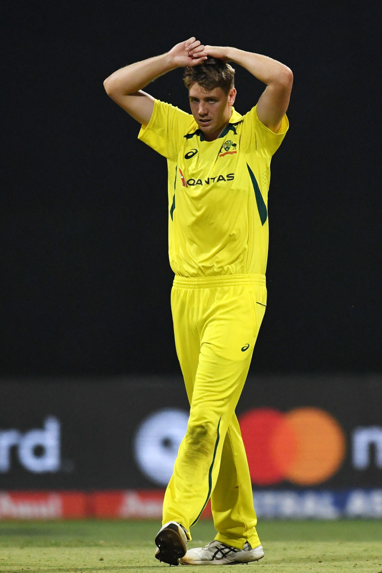 Cameron Green reacts as a chance goes past slip, India vs Australia, 1st ODI, Mumbai, March 17, 2023