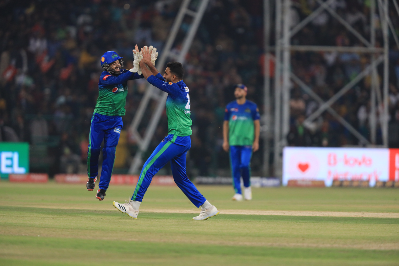 Usama Mir celebrates the wicket of Fakhar Zaman, Lahore Qalandars vs Multan Sultans, PSL, Lahore, March 18, 2023