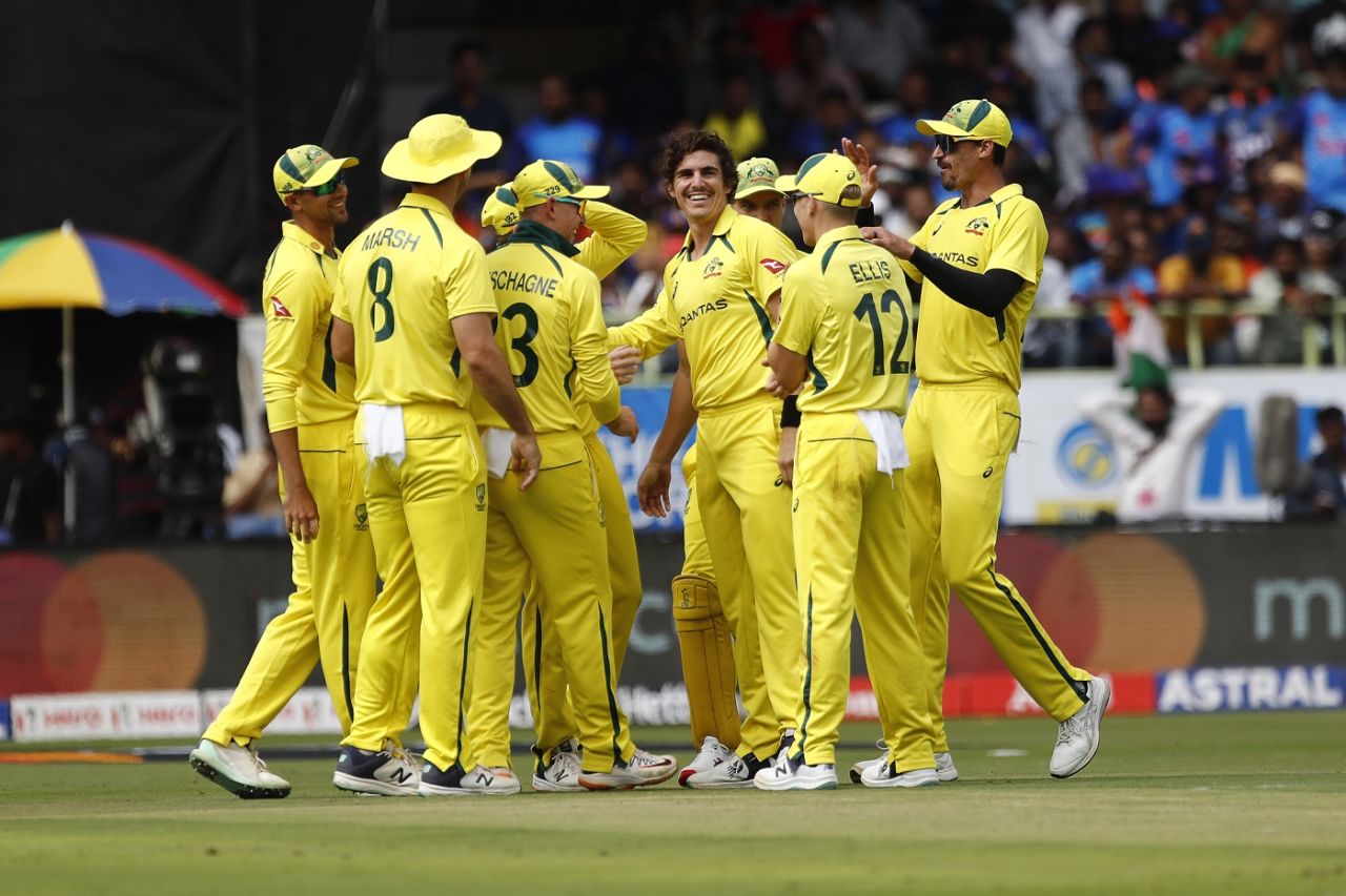 Sean Abbott celebrates the wicket of Hardik Pandya, India vs Australia, 2nd ODI, Visakhapatnam, March 19, 2023