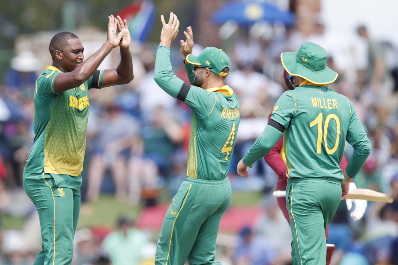 Lungi Ngidi sent back the dangerous Brandon King for a run-a-ball 72, South Africa vs West Indies, 3rd ODI, Potchefstroom, March 21, 2023