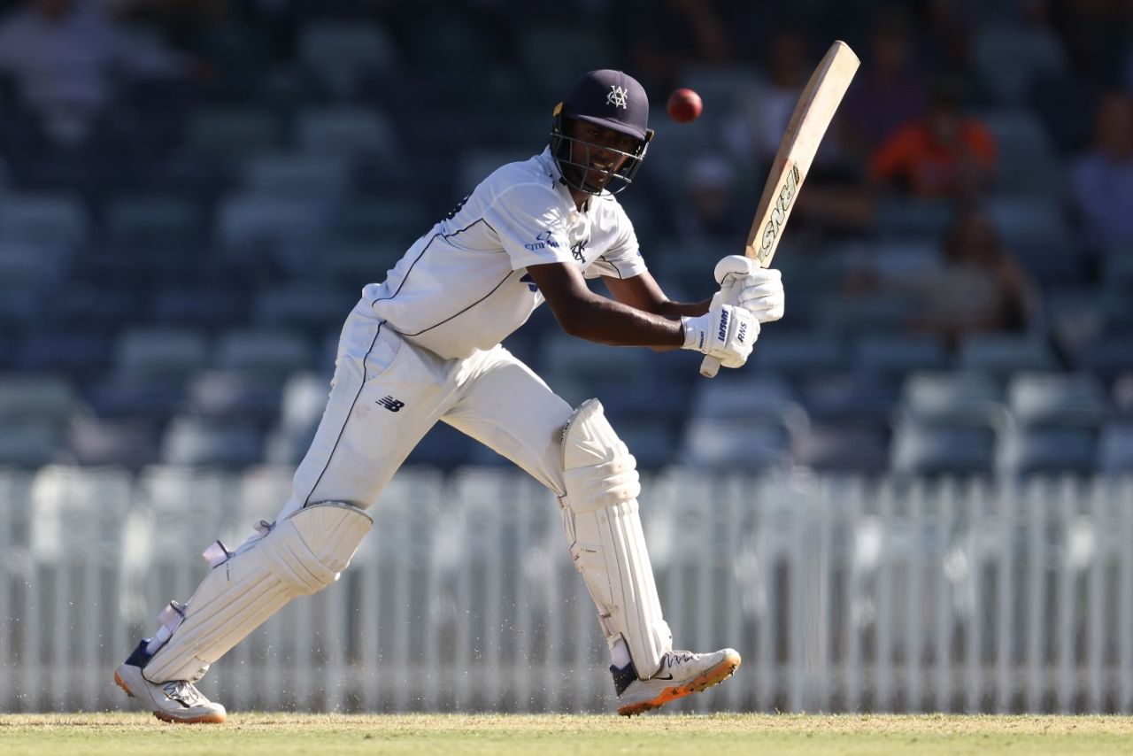 Ashley Chandrasinghe works one forward of square, Western Australia vs Victoria, Sheffield Shield final, day 1, WACA Ground, Perth, March 23, 2023