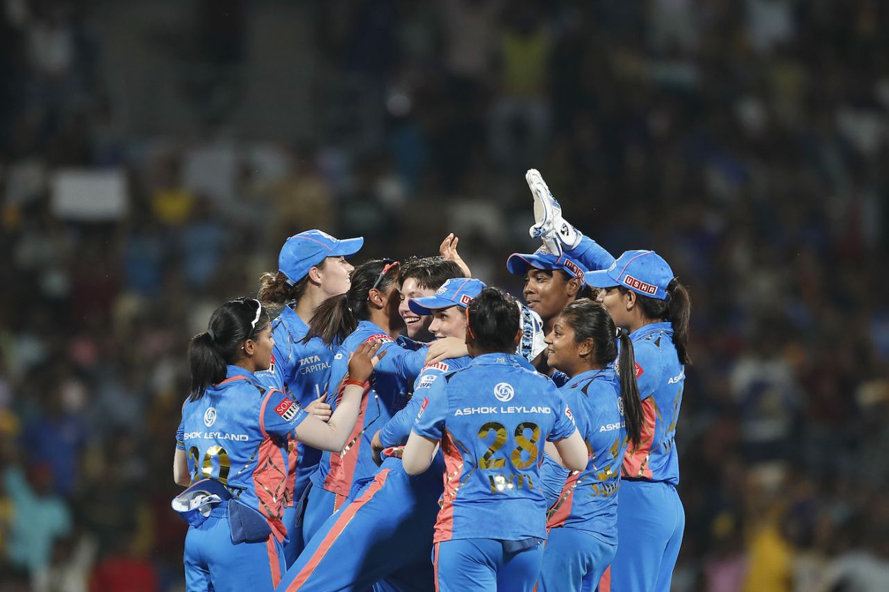 It's the big one and they know it - Alyssa Healy has just been dismissed by Issy Wong, Mumbai Indians vs UP Warriorz, WPL 2023 Eliminator, Mumbai, March 24, 2023