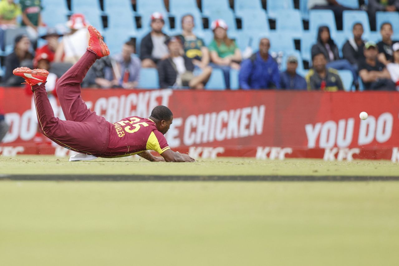 Johnson Charles puts in a dive, South Africa vs West Indies, 1st T20I, Centurion, March 25, 2023