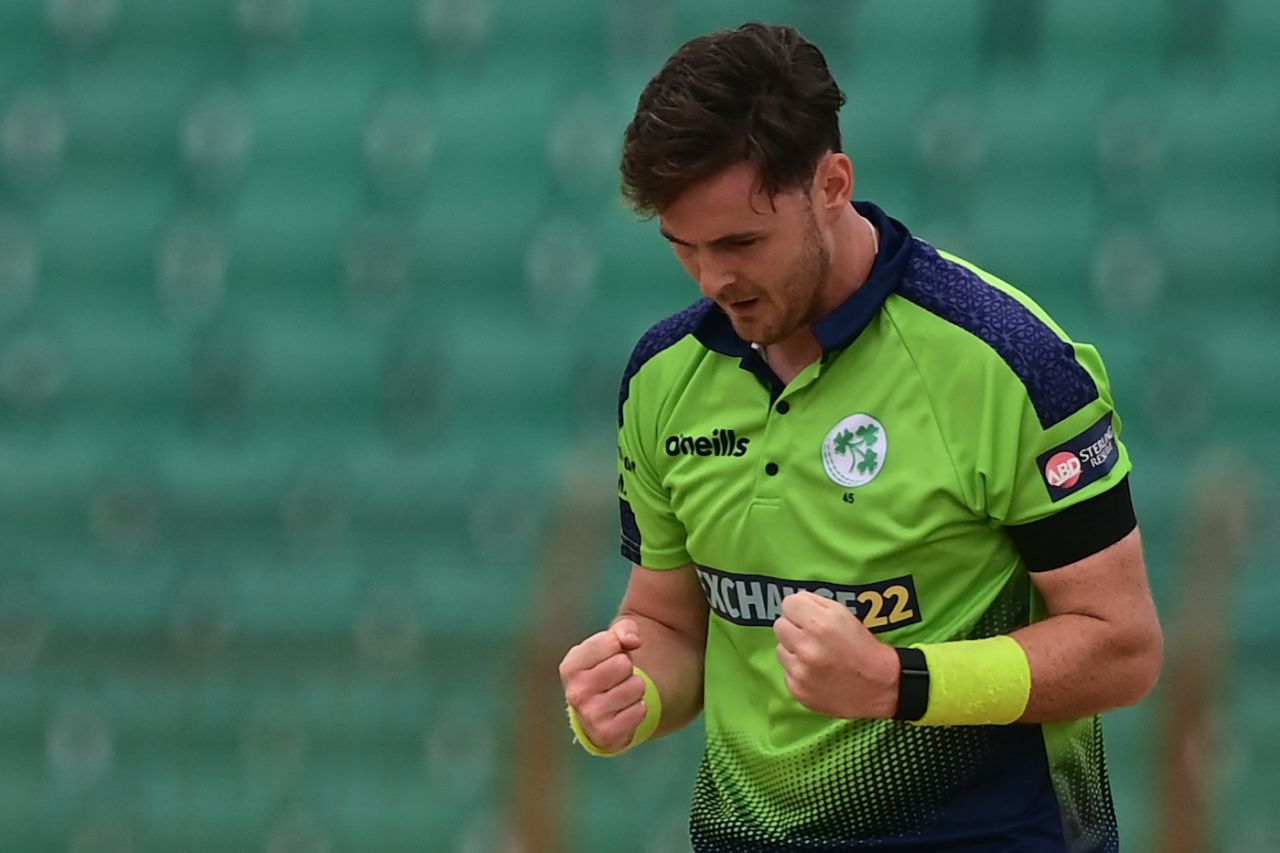 Mark Adair is pumped after sending back Shakib Al Hasan, Bangladesh vs Ireland, 3rd T20I, Chattogram, March 31, 2023