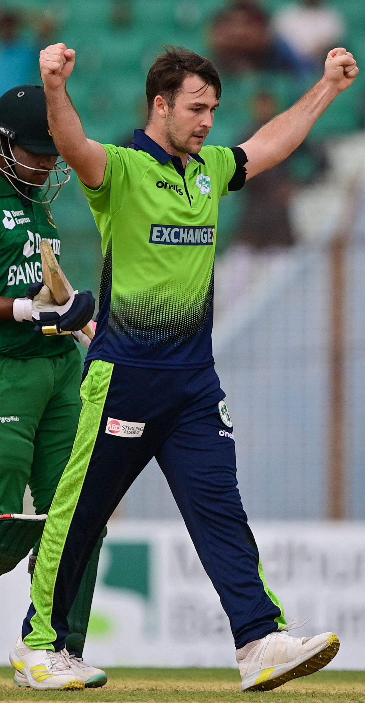 Curtis Campher celebrates after getting rid of Rony Talukdar, Bangladesh vs Ireland, 3rd T20I, Chattogram, March 31, 2023