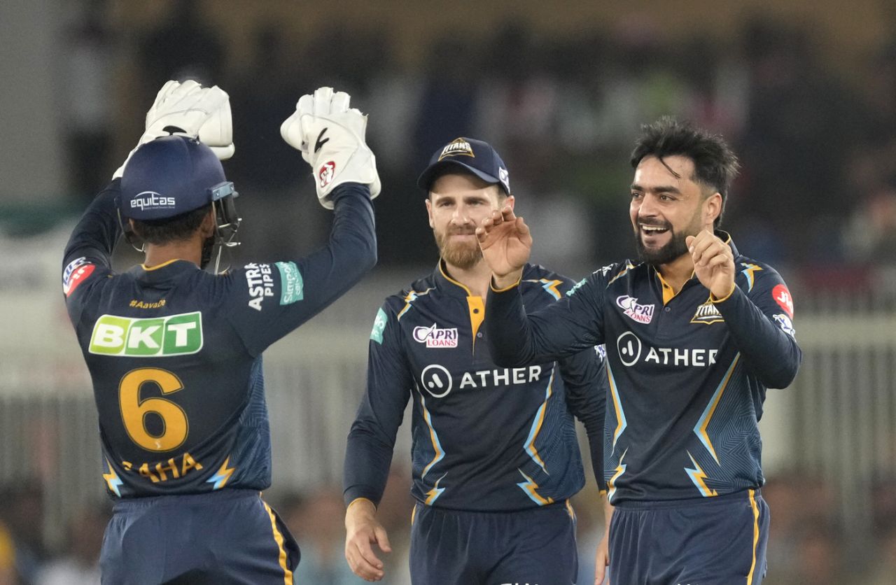 Rashid Khan celebrates having Moeen Ali caught behind, Gujarat Titans vs Chennai Super Kings, IPL 2023, Ahmedabad, March 31, 2023