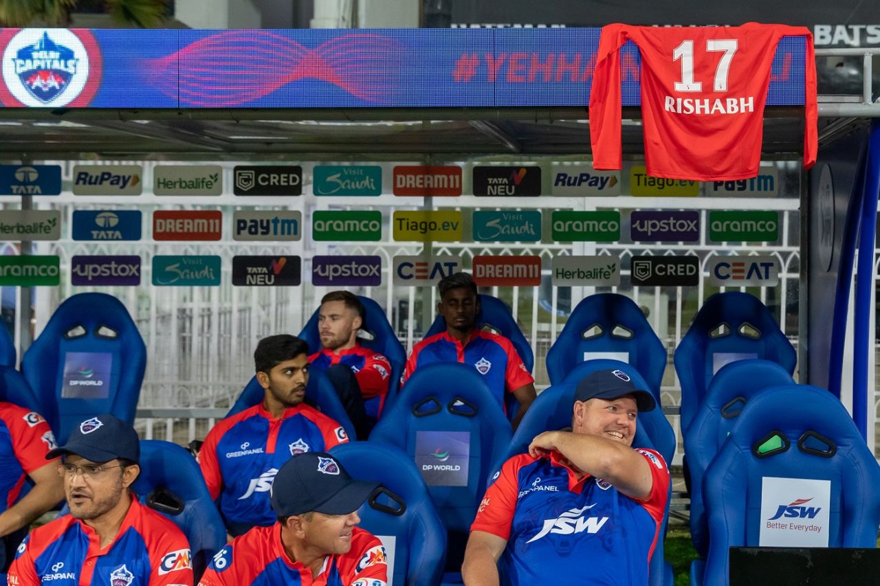 Rishabh Pant's jersey kept at the Delhi Capitals' dugout, Lucknow Super Giants vs Delhi Capitals, IPL 2023, Lucknow, April 1, 2023