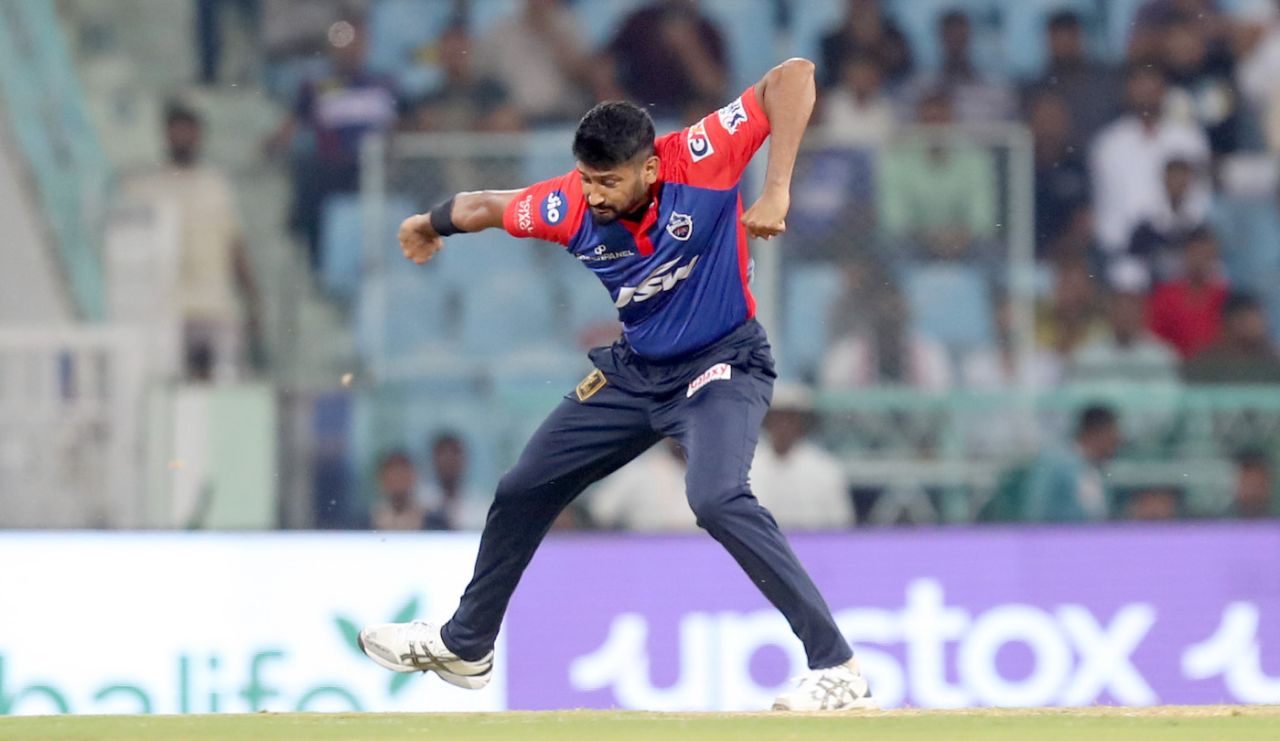 Khaleel Ahmed celebrates after getting rid of Marcus Stoinis, Lucknow Super Giants vs Delhi Capitals, IPL 2023, Lucknow, April 1, 2023