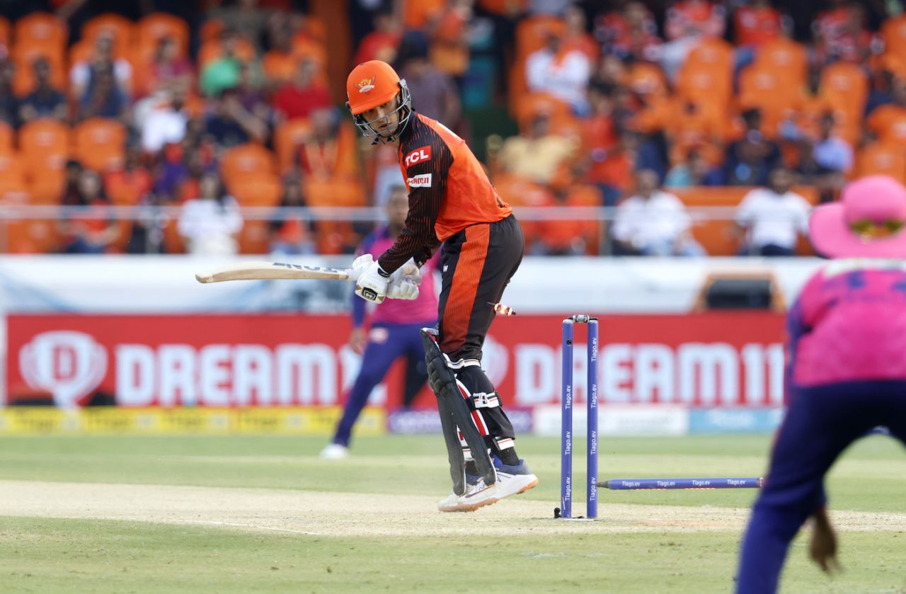 Abhishek Sharma was bowled for a duck, Sunrisers Hyderabad vs Rajasthan Royals, IPL 2023, Hyderabad, April 2, 2023