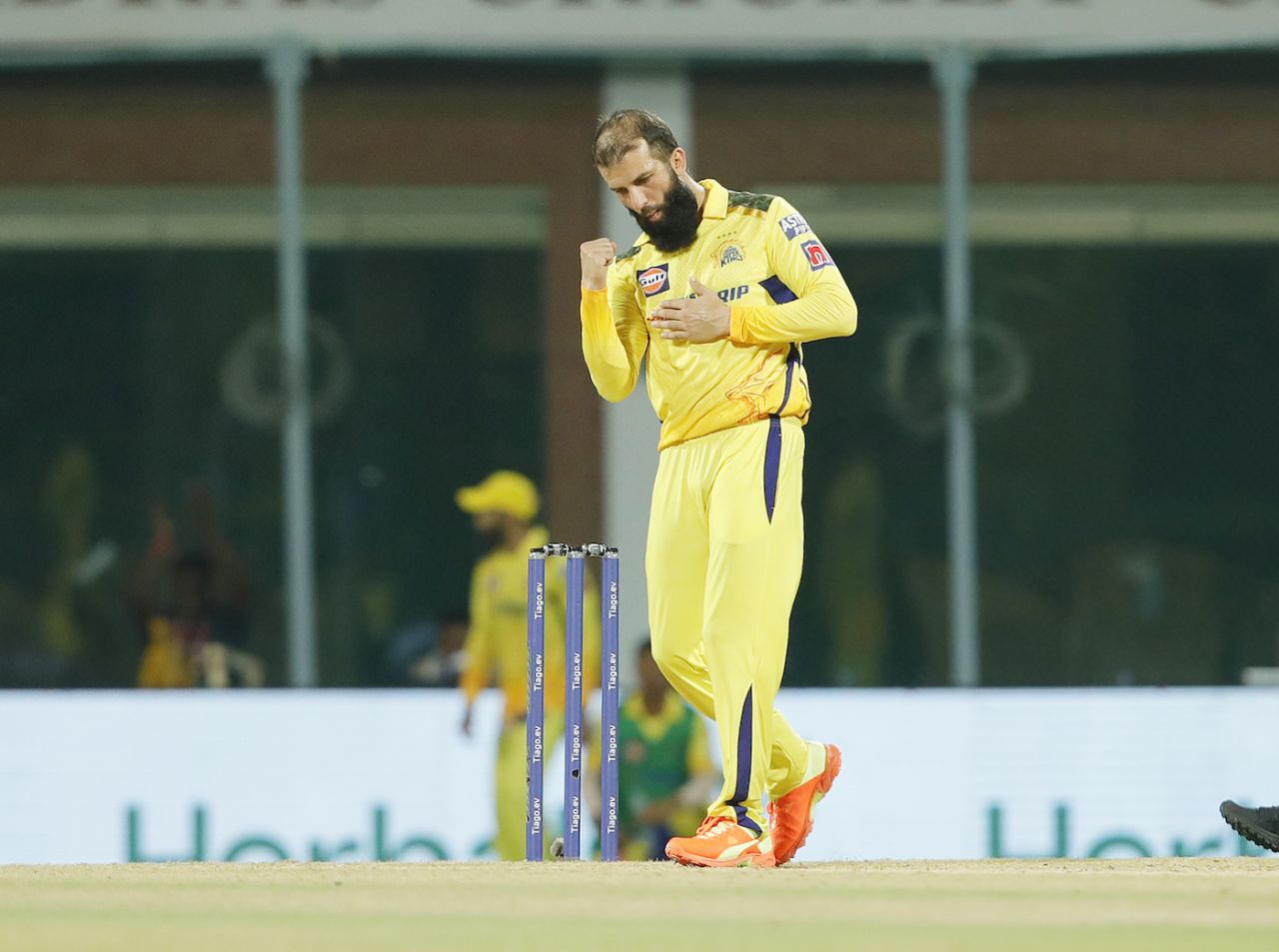 Moeen Ali celebrates a wicket, Chennai Super Kings vs Lucknow Super Giants, IPL 2023, Chennai, April 3, 2023