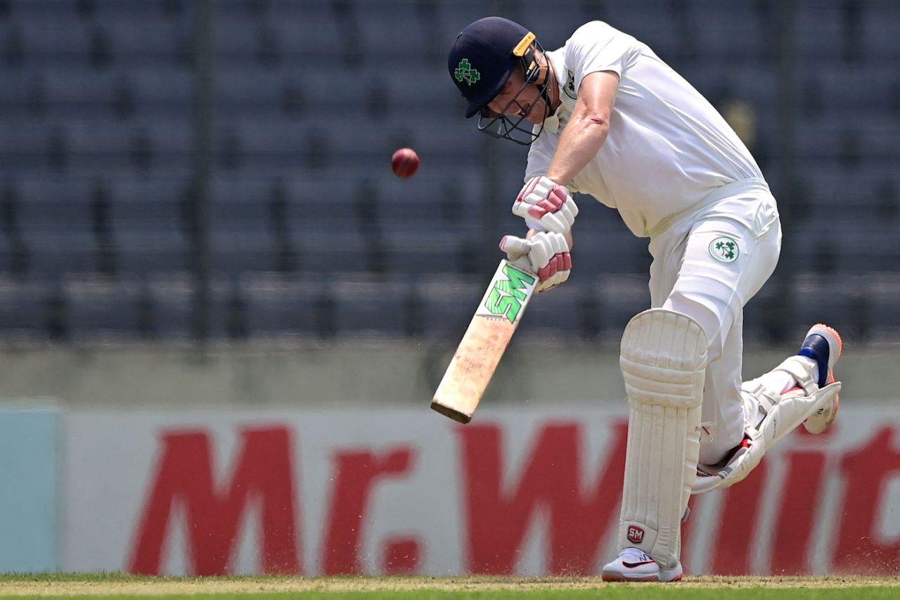 Harry Tector skips down and plays over the infield, Bangladesh vs Ireland, Only Test, Dhaka, 1st day, April 3, 2023