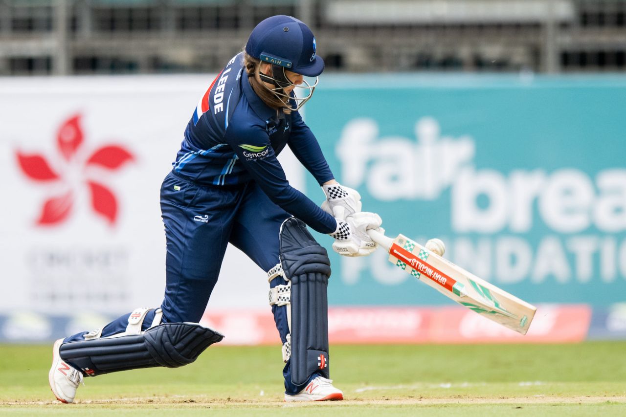 Babette de Leede targets the leg side, Sapphires vs Warriors, FairBreak Invitational Tournament 2023, Kowloon, April 4, 2023