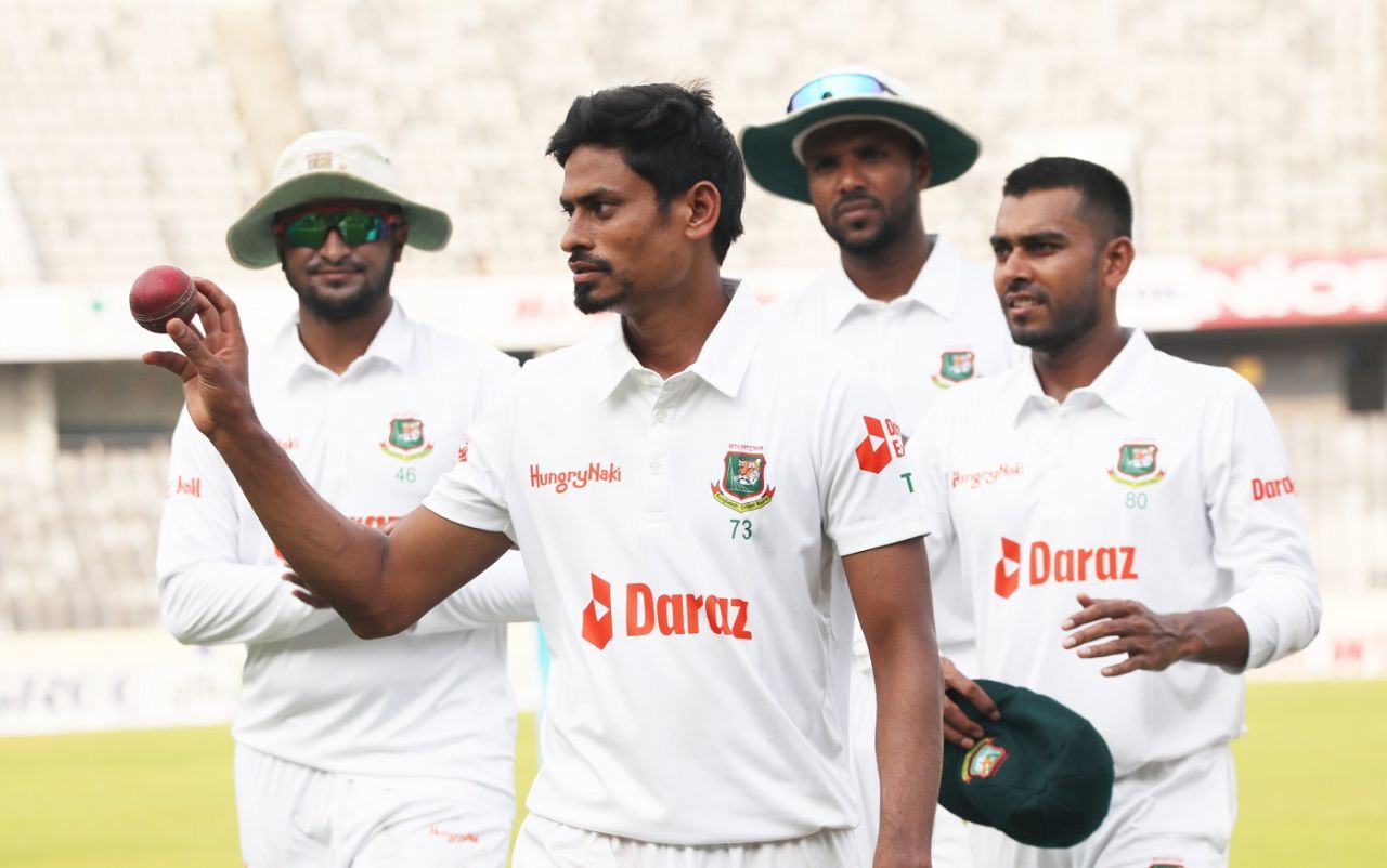 Taijul Islam picked up his 11th five-wicket haul in Tests, Bangladesh vs Ireland, Only Test, 1st day, Dhaka, April 4, 2023
