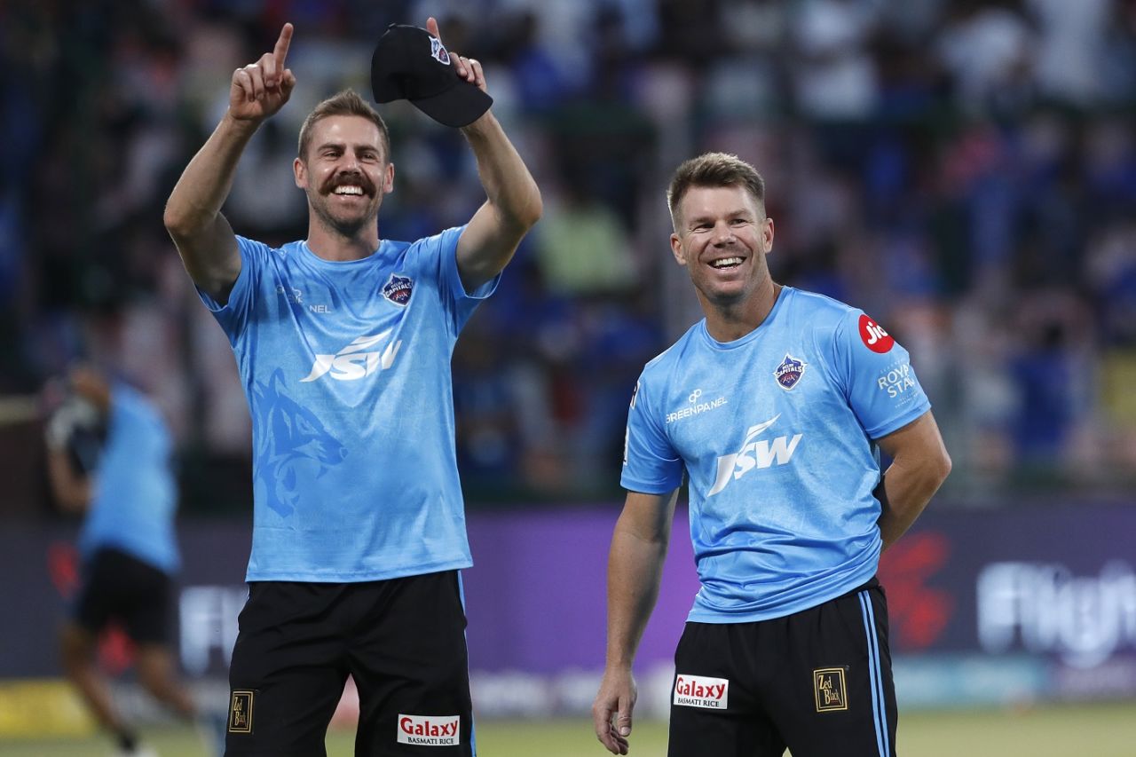 Anrich Nortje, seen here with David Warner, returns after South Africa duties, Delhi Capitals vs Gujarat Titans, IPL 2023, Delhi, April 4, 2023