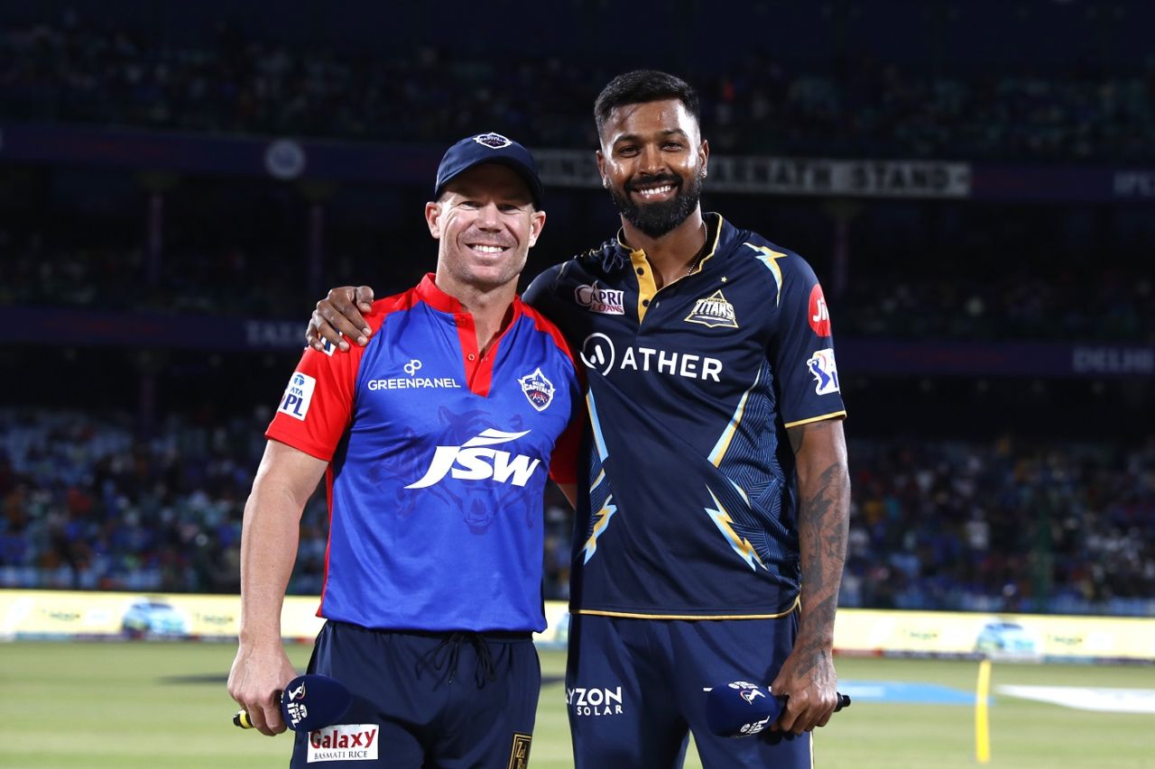 David Warner and Hardik Pandya are all smiles after the toss, Delhi Capitals vs Gujarat Titans, IPL 2023, Delhi, April 4, 2023