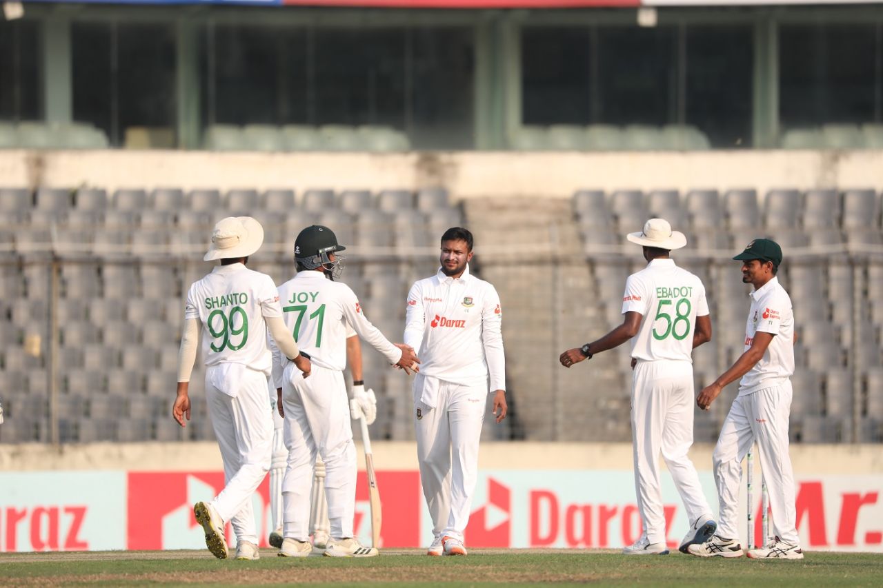 Shakib Al Hasan celebrates a wicket, Bangladesh vs Ireland, Only Test, 2nd day, Dhaka, April 5, 2023