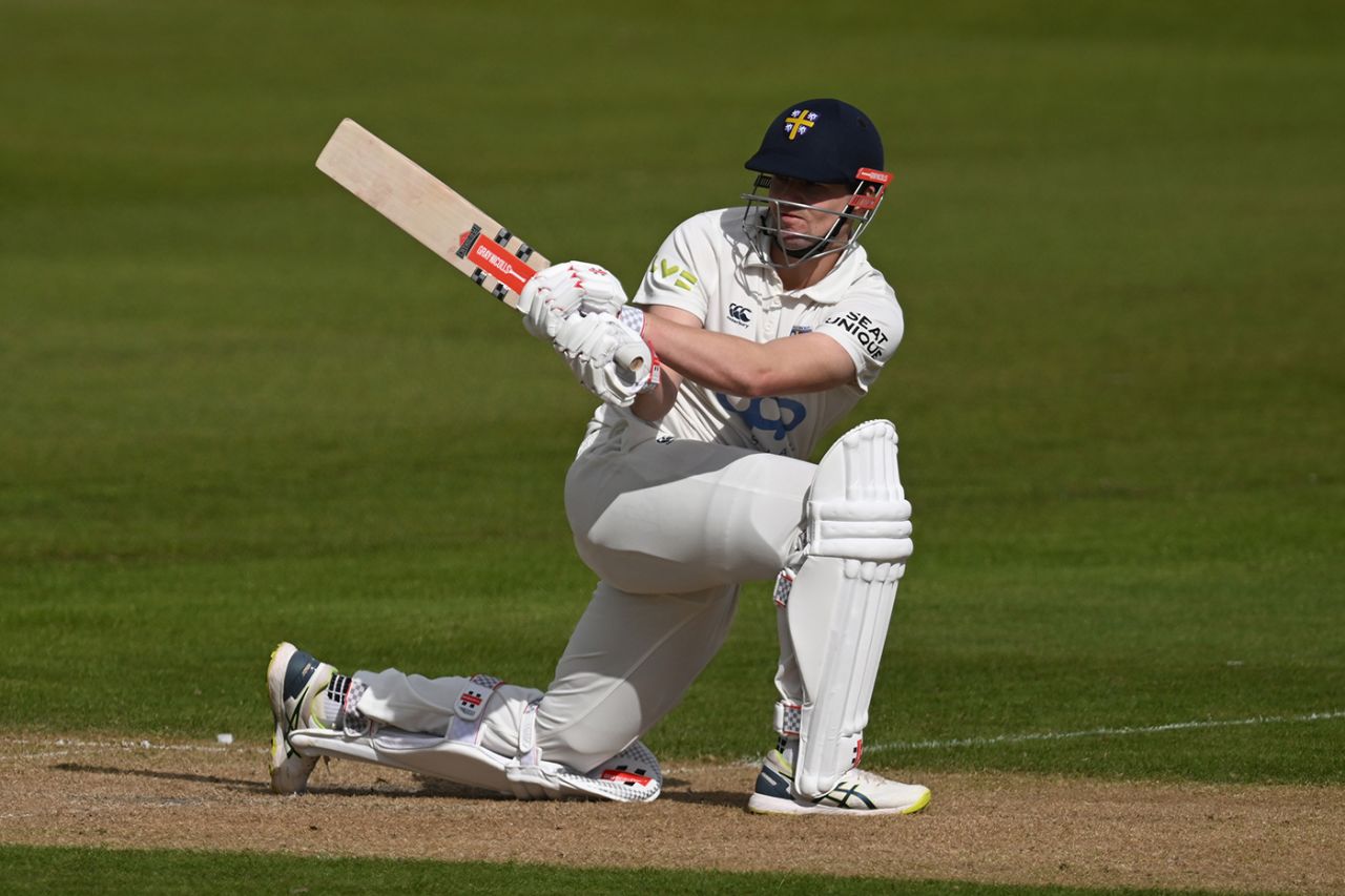 Alex Lees tucked in during an innings of 79 off 85 balls, Sussex vs Durham, County Championship, Division Two, Hove, April 6, 2023