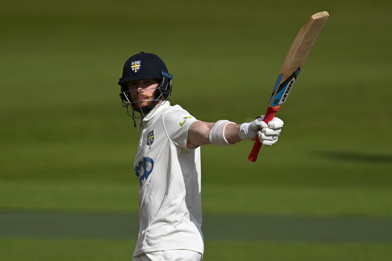 Michael Jones acknowledges his fifty, Sussex vs Durham, County Championship, Division Two, Hove, April 6, 2023