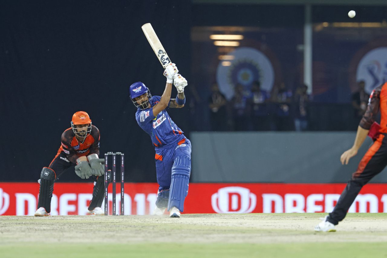 KL Rahul goes down the ground, Lucknow Super Giants vs Sunrisers Hyderabad, IPL 2023, Lucknow, April 7, 2023