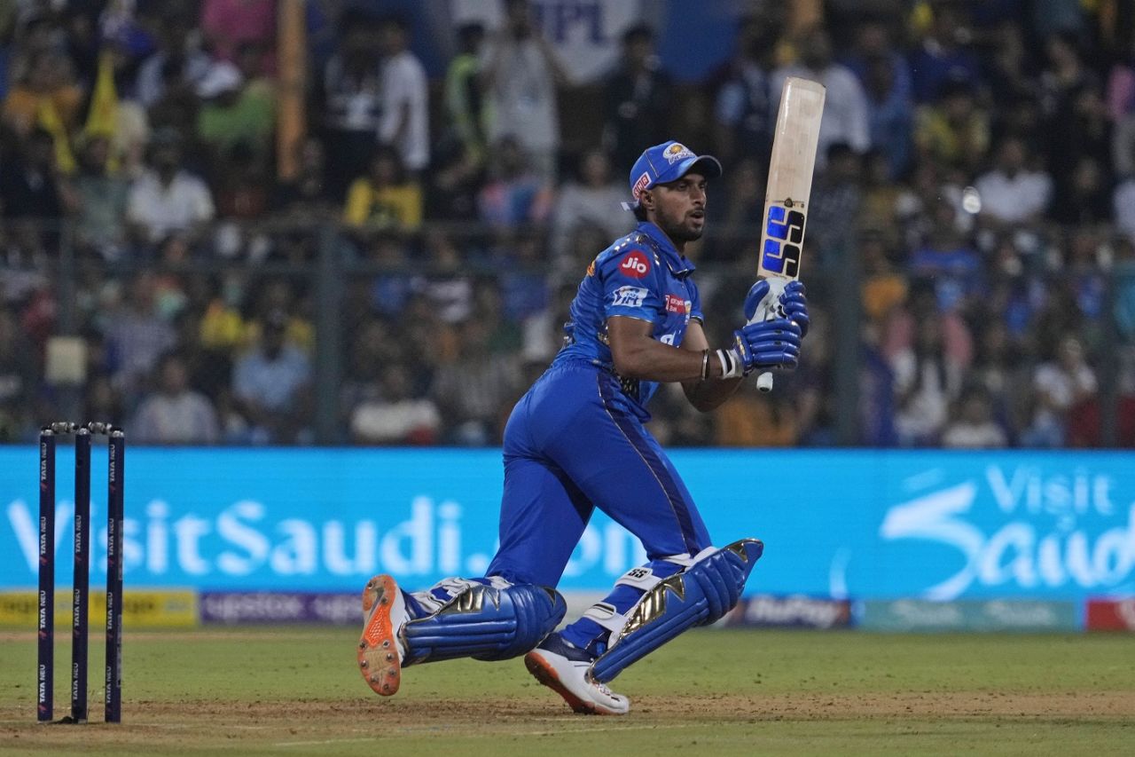 Tilak Varma played a sprightly knock before falling to Ravindra Jadeja, Mumbai Indians vs Chennai Super Kings, IPL 2023, Mumbai, April 8, 2023