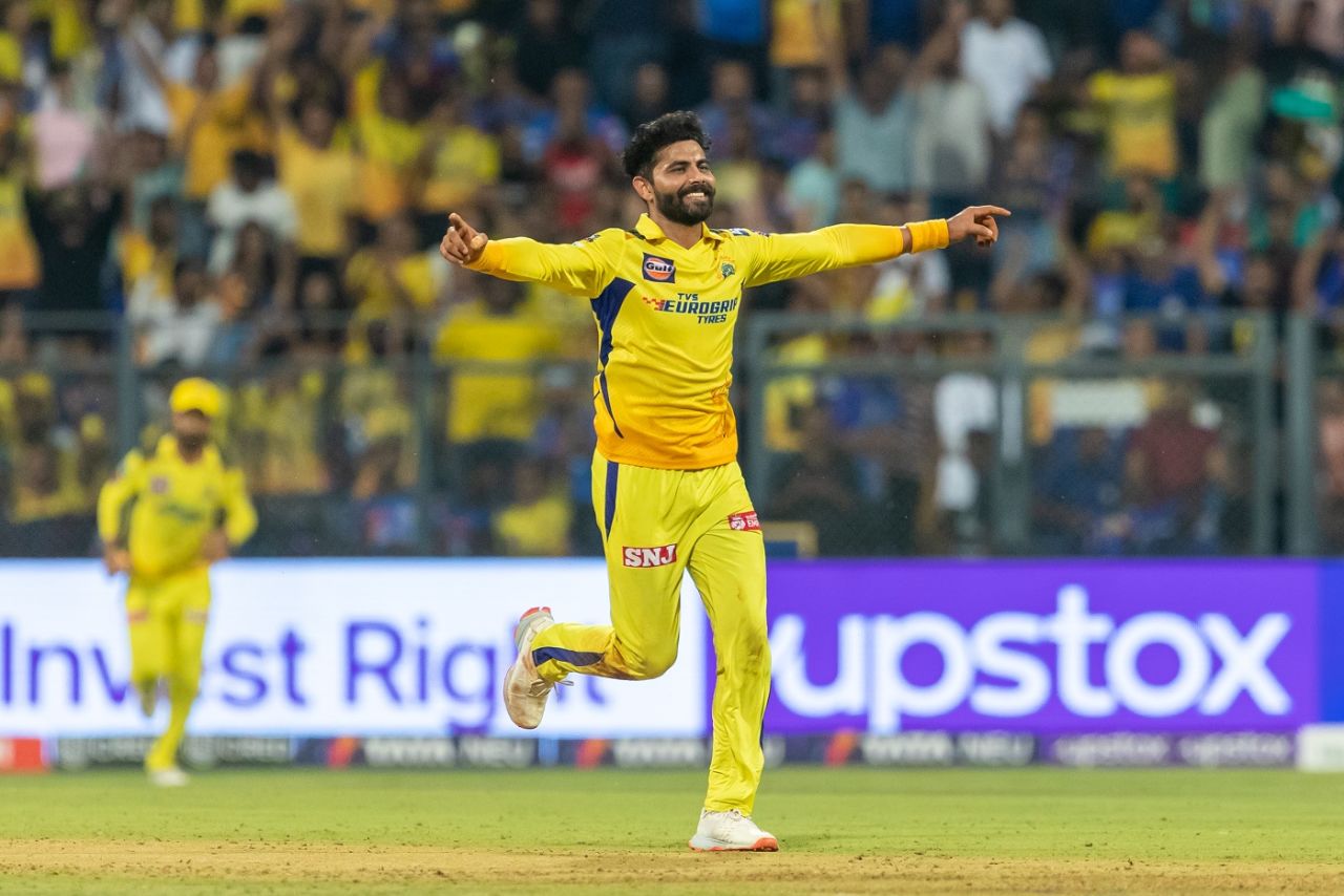 Ravindra Jadeja put in a terrific shift finishing with three wickets, Mumbai Indians vs Chennai Super Kings, IPL 2023, Mumbai, April 8, 2023
