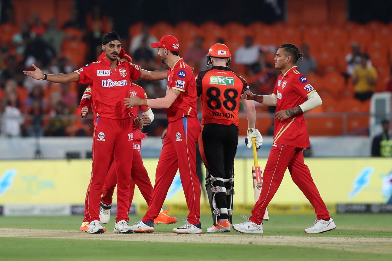 Arshdeep Singh celebrates after castling Harry Brook, Sunrisers Hyderabad vs Punjab Kings, IPL 2023, April 9, 2023