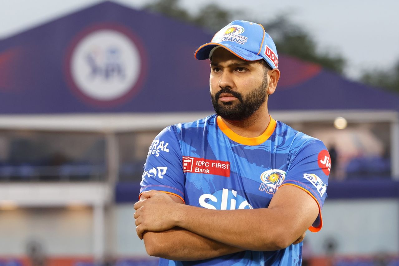 Rohit Sharma in the middle at the Arun Jaitley Stadium, Delhi Capitals v Mumbai Indians, IPL 2023, Delhi, April 11, 2023
