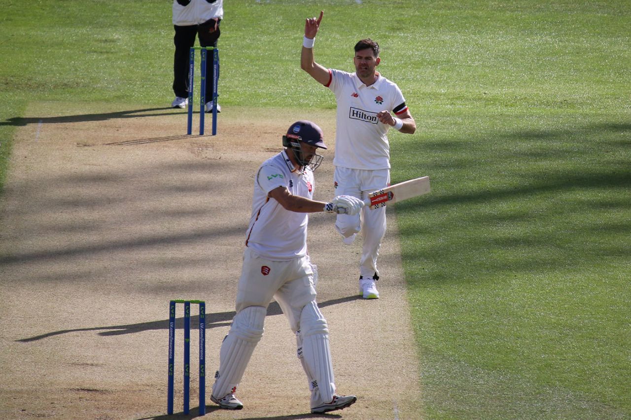 James Anderson removed Nick Browne for a duck in his first over, Essex vs Lancashire, LV= County Championship, Chelmsford, April 13, 2023