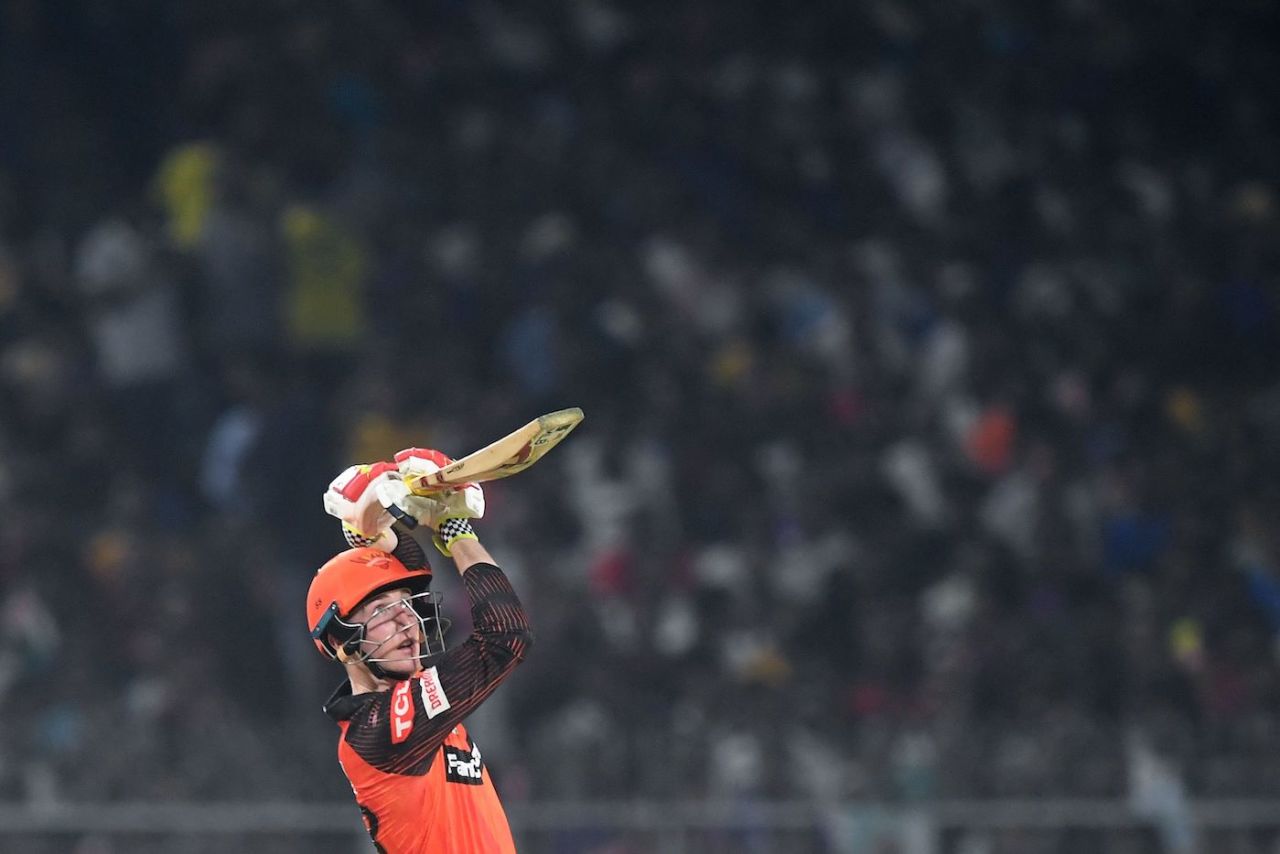 Harry Brook keeps his eyes on the ball after a lofted drive, Kolkata Knight Riders vs Sunrisers Hyderabad, IPL, Kolkata, April 14, 2023