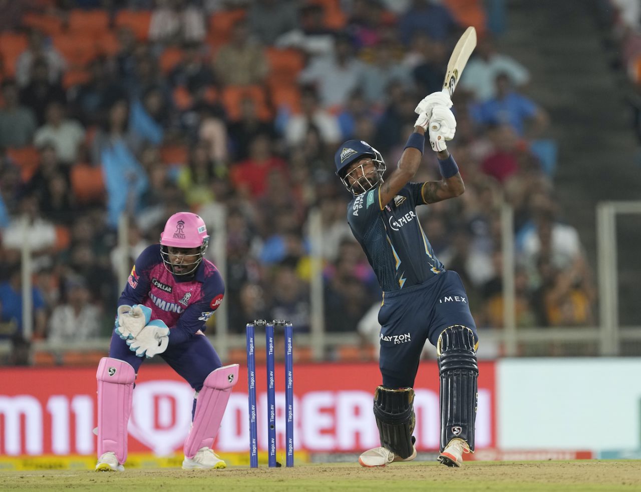 Hardik Pandya chanced his arm during his 19-ball 28, Gujarat Titans vs Rajasthan Royals, IPL 2023, Ahmedabad, April 16, 2023