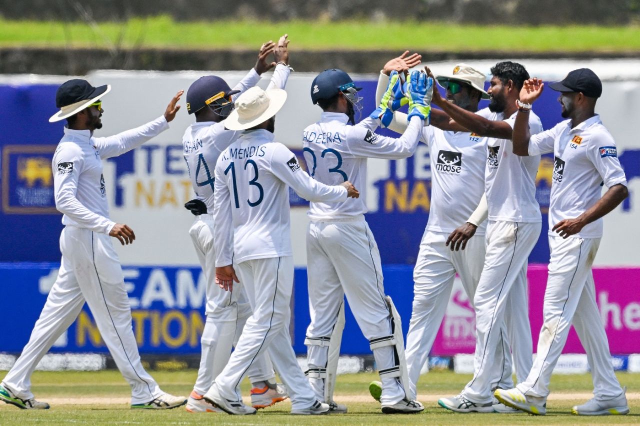 Prabhath Jayasuriya continued to add more wickets to his tally after cleaning up seven in the first innings, Sri Lanka vs Ireland, 1st Test, Galle, 3rd day, April 18, 2023