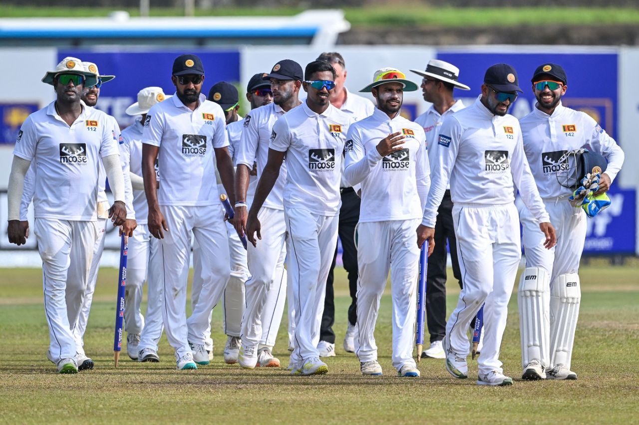 Sri Lanka walk back after a mammoth Test win against Ireland, Sri Lanka vs Ireland, 1st Test, Galle, 3rd day, April 18, 2023