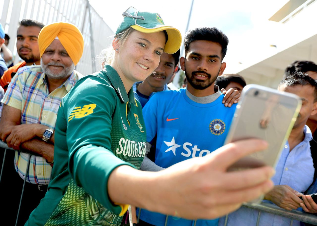 Dane van Niekerk takes selfies with fans after the match against India, India v South Africa, Women's World Cup 2017, Leicester, July 8, 2017