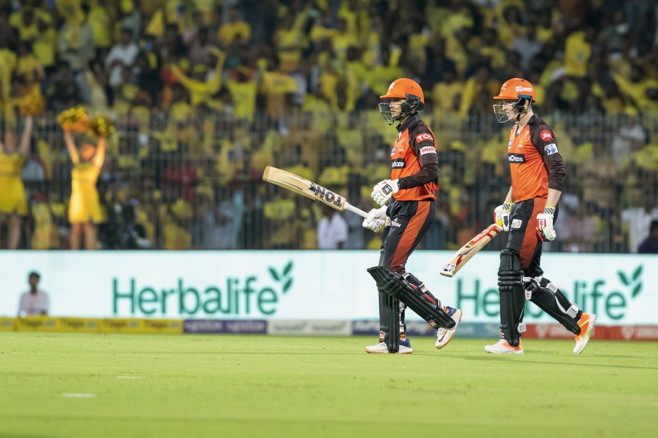 Abhishek Sharma and Harry Brook walk out to start the SRH innings, Chennai Super Kings vs Sunrisers Hyderabad, IPL 2023, Chennai, April 21, 2023