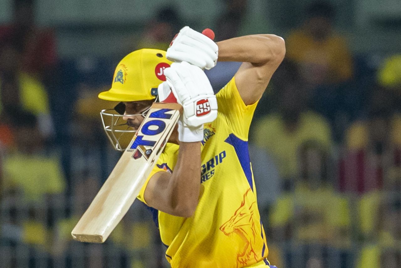 Ruturaj Gaikwad hits a high-elbow drive, Chennai Super Kings vs Sunrisers Hyderabad, IPL 2023, Chennai, April 21, 2023