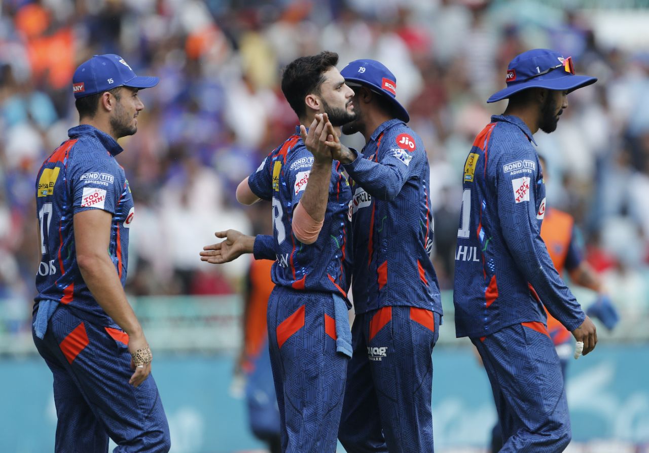 Naveen-ul-Haq celebrates with team-mates, Lucknow Super Giants vs Gujarat Titans, IPL 2023, Lucknow, April 22, 2023