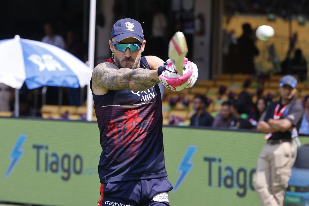Faf du Plessis warms up for the game, Royal Challengers Bangalore vs Rajasthan Royals, IPL 2023, Bengaluru, April 23, 2023