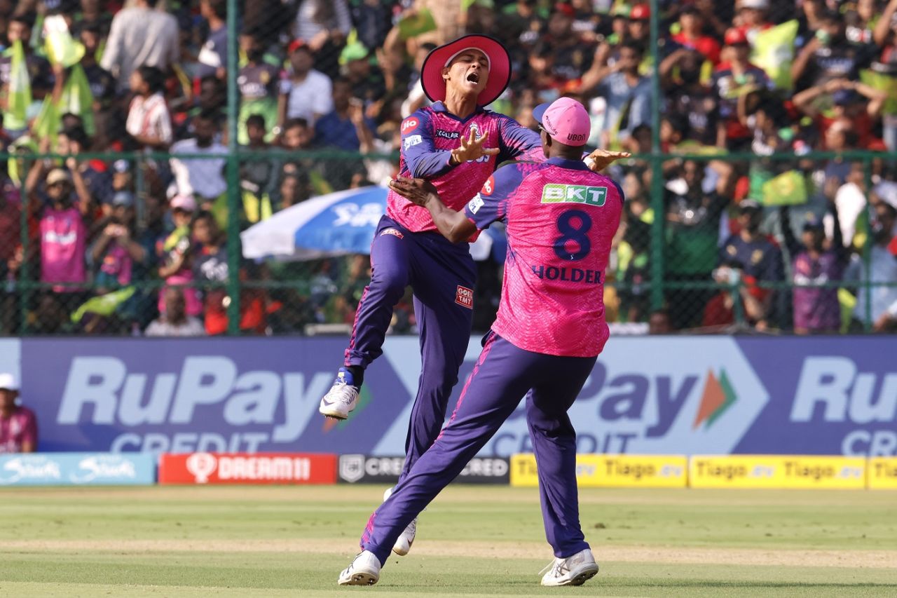 Yashasvi Jaiswal was pumped after running Faf du Plessis out, Royal Challengers Bangalore vs Rajasthan Royals, IPL 2023, Bengaluru, April 23, 2023