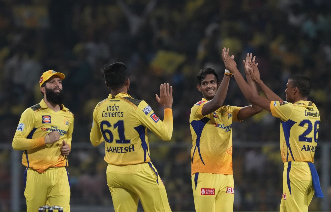 Moeen Ali, Maheesh Theekshana, Matheesha Pathirana and Akash Singh were all among the wickets for CSK, Kolkata Knight Riders vs Chennai Super Kings, IPL 2023, Kolkata, April 23, 2023
