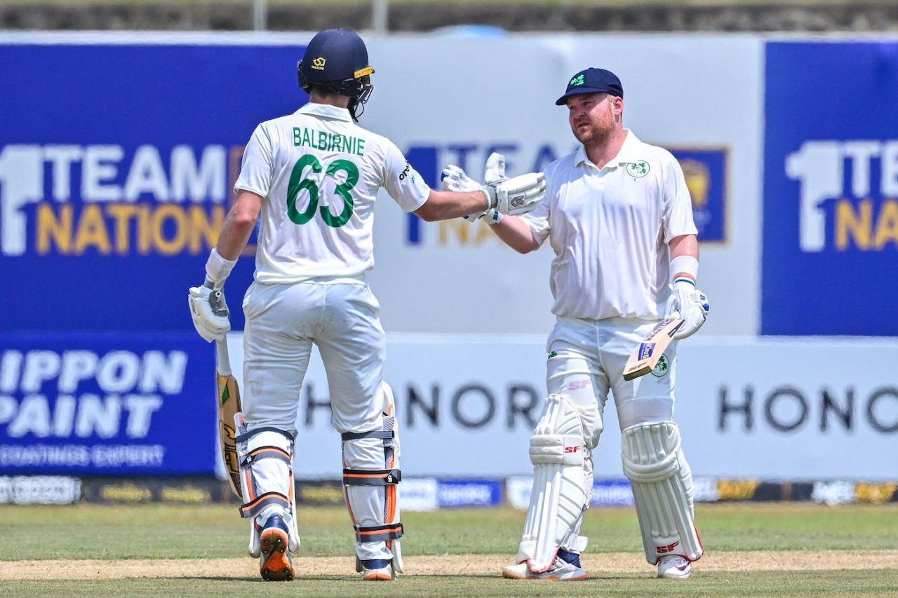 Andy Balbirnie and Paul Stirling brought up a century stand for the fourth wicket, Sri Lanka vs Ireland, 2nd Test, Galle, 1st day, April 24, 2023