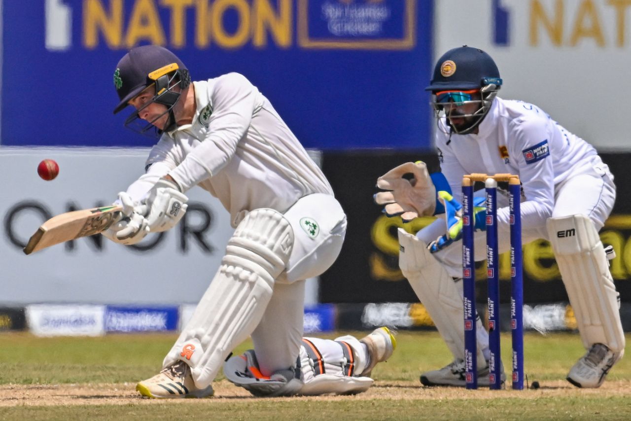 Curtis Campher kept Sadeera Samarawickrama and Sri Lanka's fielders out on a hot afternoon, Sri Lanka vs Ireland, 2nd Test, Day 2, Galle, April 25, 2023