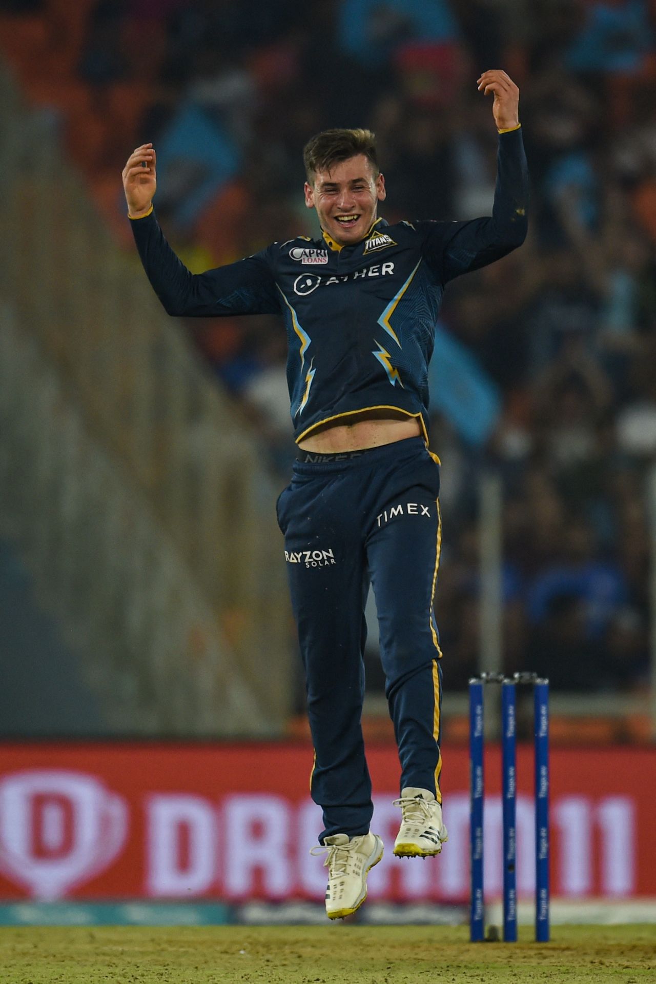 Noor Ahmad goes up in celebration after getting rid of Suryakumar Yadav, Gujarat Titans vs Mumbai Indians, IPL 2023, Ahmedabad, April 25, 2023