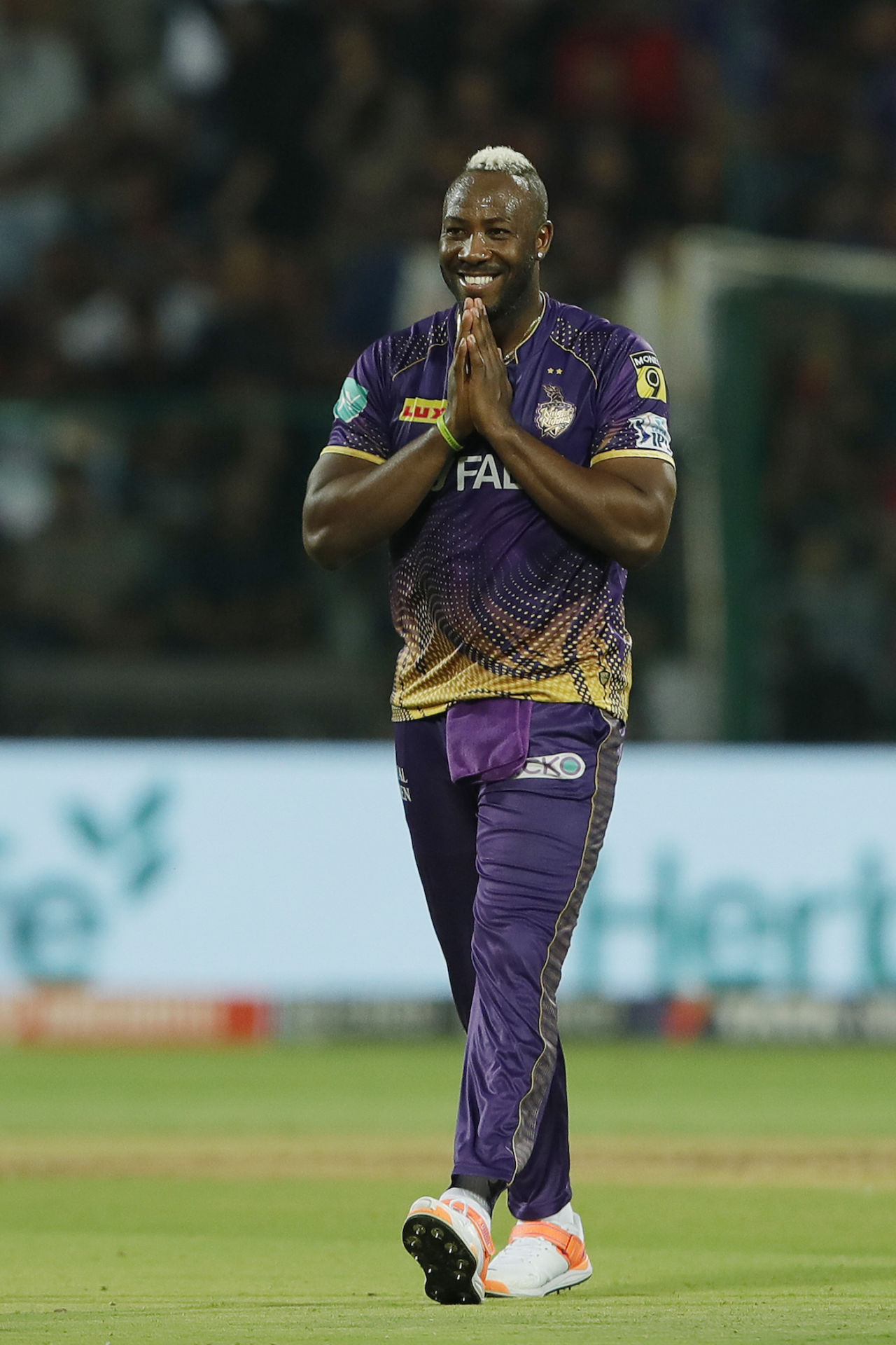 Andre Russell is pleased after getting the wicket of Wanindu Hasaranga, Royal Challengers Bangalore vs Kolkata Knight Riders, IPL 2023, Bengaluru, April 26, 2023