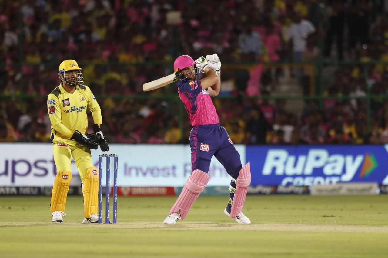 Jos Buttler lofts one off the back foot, Rajasthan Royals vs Chennai Super Kings, IPL 2023, Jaipur, April 27, 2023