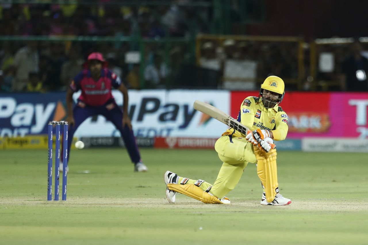 Ravindra Jadeja sweeps Sandeep Sharma through square leg, Rajasthan Royals vs Chennai Super Kings, IPL 2023, Jaipur, April 27, 2023