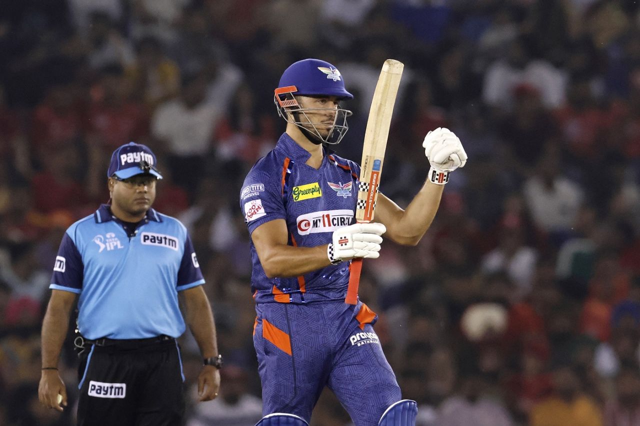 Marcus Stoinis celebrates his fifty, Punjab Kings vs Lucknow Super Giants, IPL, Mohali, April 28, 2023